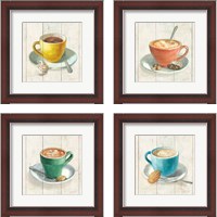 Framed 'Wake Me Up Coffee 4 Piece Framed Art Print Set' border=