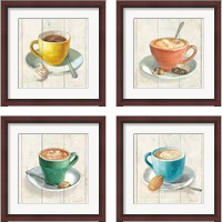 Framed 'Wake Me Up Coffee 4 Piece Framed Art Print Set' border=