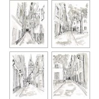 Framed 'European City Sketch 4 Piece Art Print Set' border=