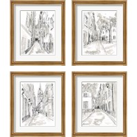 Framed 'European City Sketch 4 Piece Framed Art Print Set' border=