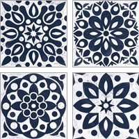 Framed 'Blue and White Tile 4 Piece Art Print Set' border=