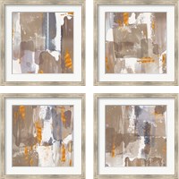 Framed 'Icescape Abstract Grey Gold 4 Piece Framed Art Print Set' border=