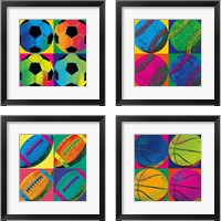 Framed 'Ball Four 4 Piece Framed Art Print Set' border=