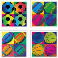 Framed 'Ball Four 4 Piece Art Print Set' border=