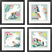 Framed 'Easter Bunnies 4 Piece Framed Art Print Set' border=