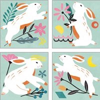 Framed 'Easter Bunnies 4 Piece Art Print Set' border=