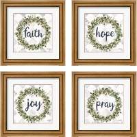 Framed 'Faith Eucalyptus Wreath 4 Piece Framed Art Print Set' border=