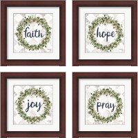 Framed 'Faith Eucalyptus Wreath 4 Piece Framed Art Print Set' border=