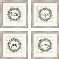 Framed 'Faith Eucalyptus Wreath 4 Piece Framed Art Print Set' border=