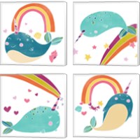 Framed 'Happy Narwals 4 Piece Canvas Print Set' border=