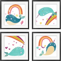 Framed 'Happy Narwals 4 Piece Framed Art Print Set' border=