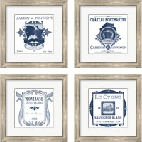 Framed 'Indigo Wine Labels 4 Piece Framed Art Print Set' border=