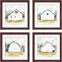 Framed 'White Barn Watercolor 4 Piece Framed Art Print Set' border=