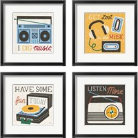 Framed 'Retro Desktop 4 Piece Framed Art Print Set' border=