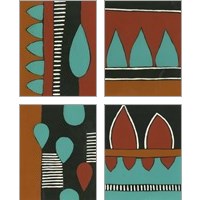 Framed 'Rust & Teal Patterns 4 Piece Art Print Set' border=