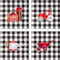 Framed 'Fun Farm Icon 4 Piece Art Print Set' border=
