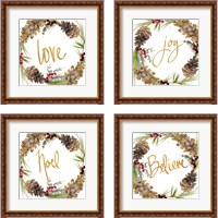 Framed 'Gold Christmas Wreath4 Piece Framed Art Print Set' border=