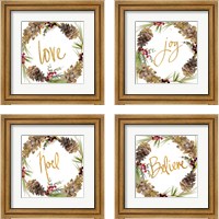 Framed 'Gold Christmas Wreath4 Piece Framed Art Print Set' border=