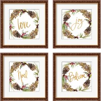 Framed 'Gold Christmas Wreath4 Piece Framed Art Print Set' border=