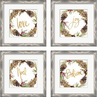 Framed 'Gold Christmas Wreath4 Piece Framed Art Print Set' border=