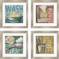 Framed 'Bath Rules 4 Piece Framed Art Print Set' border=