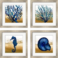 Framed 'Coastal Blue 4 Piece Framed Art Print Set' border=