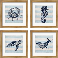 Framed 'Surf Side Stripe 4 Piece Framed Art Print Set' border=