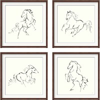 Framed 'Line Horse 4 Piece Framed Art Print Set' border=