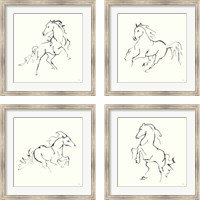 Framed 'Line Horse 4 Piece Framed Art Print Set' border=