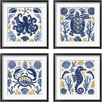 Framed 'Primitive Sea 4 Piece Framed Art Print Set' border=