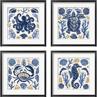 Framed 'Primitive Sea 4 Piece Framed Art Print Set' border=