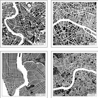 Framed 'City Maps Black 4 Piece Art Print Set' border=