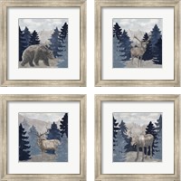 Framed 'Blue Cliff Mountains 4 Piece Framed Art Print Set' border=