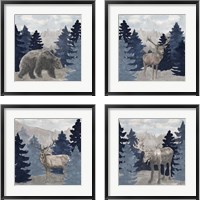 Framed 'Blue Cliff Mountains 4 Piece Framed Art Print Set' border=