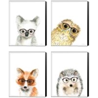 Framed 'Animal in Glasses 4 Piece Canvas Print Set' border=