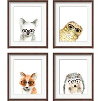 Framed 'Animal in Glasses 4 Piece Framed Art Print Set' border=