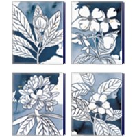 Framed 'Indigo Blooms 4 Piece Canvas Print Set' border=