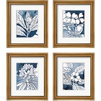 Framed 'Indigo Blooms 4 Piece Framed Art Print Set' border=