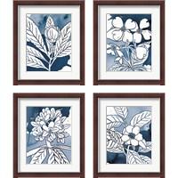 Framed 'Indigo Blooms 4 Piece Framed Art Print Set' border=