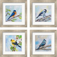 Framed 'Birds on Blue 4 Piece Framed Art Print Set' border=