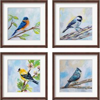 Framed 'Birds on Blue 4 Piece Framed Art Print Set' border=