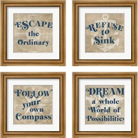 Framed 'Burlap World Map 4 Piece Framed Art Print Set' border=