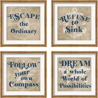 Framed 'Burlap World Map 4 Piece Framed Art Print Set' border=