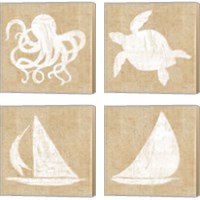 Framed 'Driftwood Coast White Burlap 4 Piece Canvas Print Set' border=