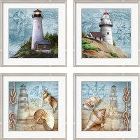 Framed 'Lighthouse 4 Piece Framed Art Print Set' border=