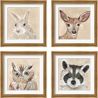 Framed 'Fuzzy Friends 4 Piece Framed Art Print Set' border=