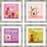 Framed 'Cartoon Cocktails 4 Piece Framed Art Print Set' border=