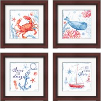 Framed 'Nautical Sea Life 4 Piece Framed Art Print Set' border=