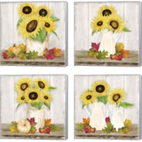 Framed 'Fall Sunflowers 4 Piece Canvas Print Set' border=