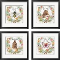 Framed 'Butterfly and Herb Blossom Wreath 4 Piece Framed Art Print Set' border=